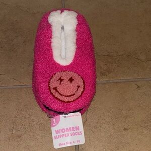 Pink Smiley Face Women Slipper Socks